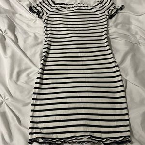 Stripped black and white off the shoulder dress